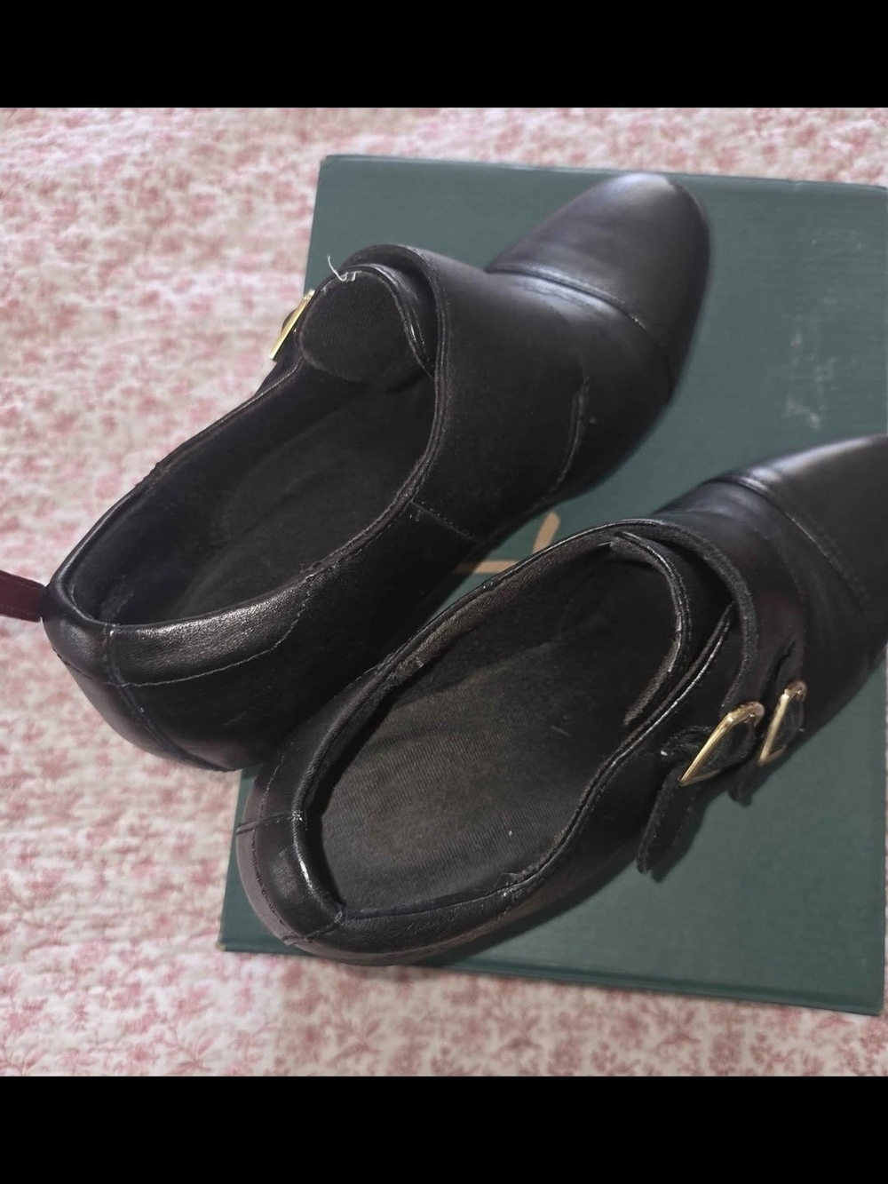 Clarks Athena Black Leather Double Buckle Heels Pumps Size 8M - Picture 5 of 8
